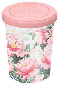 Контейнер 1л Сад пионов круглый с завинчив. крышкой розовый/2/18