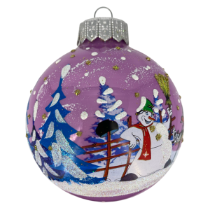 Шар стеклянный Снеговик и птички D 10см., в подарочной упаковке