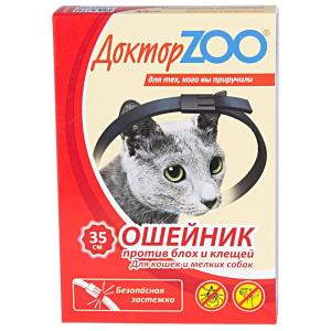 Ошейник д-кошек и мел.собак от блох-клещей 35см черный (ш-б-6шт)-ДОКТОР ZOO