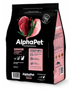 Корм д/кошек сух 400г с кроликом и уткой ALPHAPET 