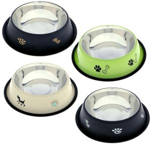 Миска д-животных металл 200мл цветная с рисунком на резинке SWT-Золотая Рыбка