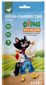 Лакомства д-котят и кошек Ферма кота Федора с уткой 15г (уп.4шт)