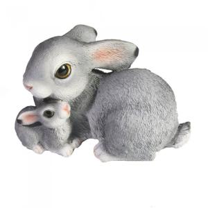 Зайчиха с зайченком серый, L16 W10 H10 см (ПОЛИСТОУН)