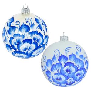 Шар стеклянный Гжель Белая D10см, L10 W10 H10 см