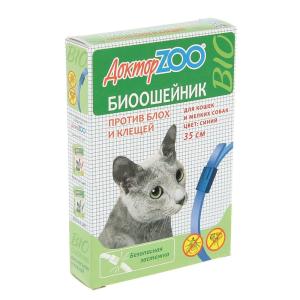  БИОошейник СИНИЙ для КОШЕК и мелких СОБАК от блох-клещей 35см (ш-б -6шт)ДОКТОР ZOO