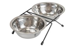 Кормушка д-животных металл. напольная ЕСО с двум.нерж. мисками 2х0.05л D16 черная,термоупак.