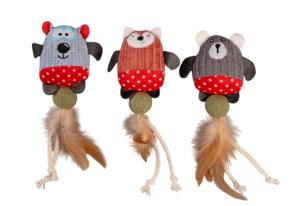 Игрушка WOGY д/кошек мягкая Зверята 24х10см с перьями и шариком кошачьей мяты, микс арт.2024-7840 Ко