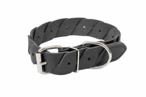 Ошейник кожаный 35мм, об.ш.34-51см строчка КОСА коричневый 1-1