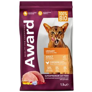 Сухой корм AWARD Urinary для взрослых кошек для профилактики мочекаменной болезни с курицей с добавл