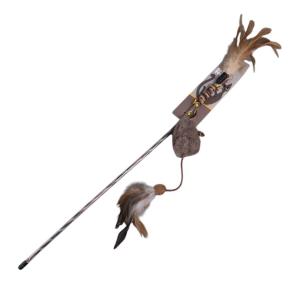 Игрушка-дразнилка WOGY д-кошек Мышка с пером 24-8х4см, на палочке l=47см с пером 17см и декором арт.