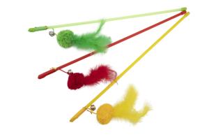 Игрушка дразнилка Помпон с пером на палочке 48см с колокольчиком арт.10123-0914-ЧД