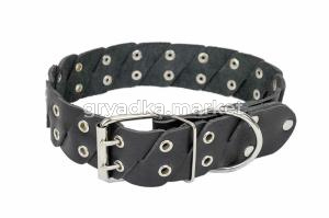 Ошейник кожаный 45мм, об.ш.42-66см клепаный КОСА коричневый 1-1