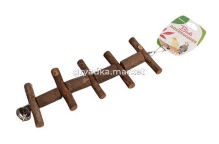 Игрушка WOGY д/птиц 26х8см с вращающимися элементами и колокольчиком, натуральное дерево арт.2025-05