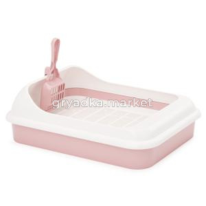 Туалет с высокими бортами, сеткой и совком 45,5х35,5х15см Лекси розовый-14