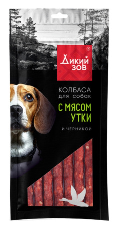 Лакомства д/собак Колбаса с мясом утки и черникой 85г Дикий зов 1/40