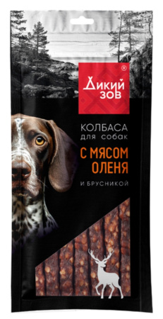 Лакомства д/собак Колбаса с мясом оленя и брусникой 85г Дикий зов 1/40