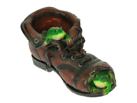 Кашпо Башмак с лягушатами  L26 W15 H15 см (ПОЛИСТОУН)