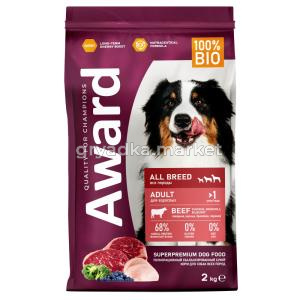 Сухой корм AWARD для взрослых собак всех пород с говядиной и курицей с добавлением брокколи и черник