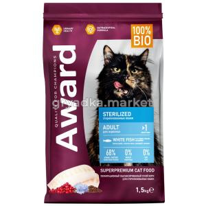 Сухой корм AWARD Sterilized для взрослых стерилизованных кошек с белой рыбой с добавлением семян льн
