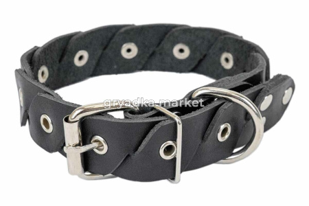 Ошейник кожаный 30мм, об.ш.33-47см клепаный КОСА коричневый 1-1
