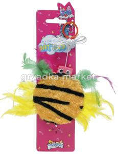 Дразнилка д-кошек  полосатая на резинке ЧУДО в ПЕРЬЯХ 