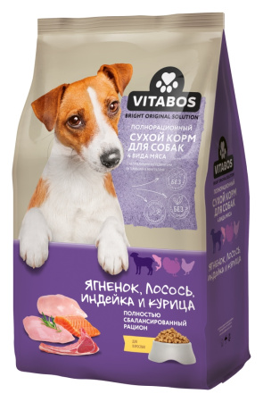 Корм д-собак сух 800г 4 вида мяса: ягненок, лосось, индейка, курица VITABOS 1-8