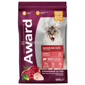 Сухой корм AWARD Indoor Big cats для взрослых домашних кошек крупных пород с говядиной и курицей с д