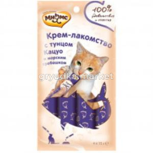 Крем-лакомства д-кошек Мнямс с тунцом Кацуо и морским гребешком 15г(уп.4шт)