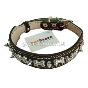 Ошейник кожаный 30-20мм подшитый спилком с шипами ОК-30-20-Ш