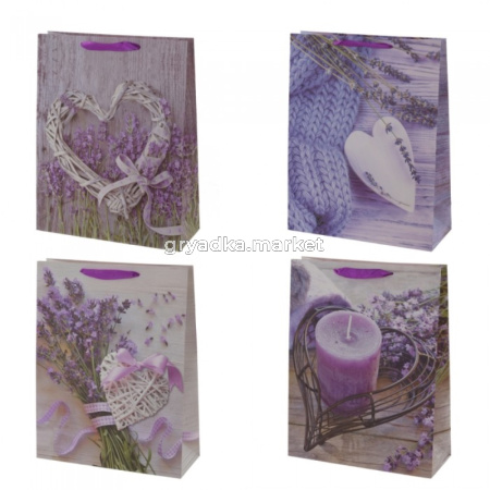 Пакет подарочный (бумага, плотность 210г-м2, блок 12шт), L18 W8 H24 см, 4в.