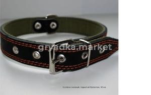 Ошейник кожаный 35мм подшитый брезентом-ОК-35-Бр