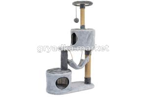 Комплекс когтеточка Кристина круглый 72х36хh124,5см 3-х уровн, 2 домика и гамак, серый