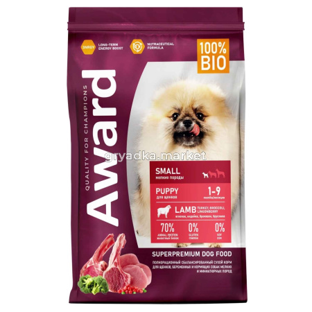 Сухой корм AWARD для щенков от 1 мес, беременных и кормящих сук мелких и мин. пород с ягненком и инд