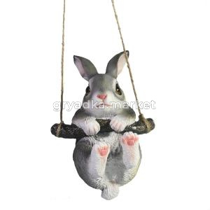 Фигура садовая Зайка на ветке серый навесной L11 W9 H16 см (ПОЛИСТОУН)