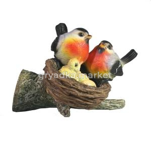 Фигура садовая Гнездо со снегирями навесная L18W10,5H14,5 см (ПОЛИСТОУН)