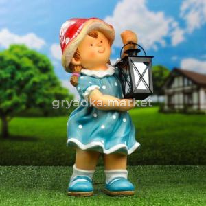 Девочка-грибочек с фонарем L18W16H44 см (ПОЛИСТОУН)