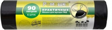 Мешок д-мусора с завязками 90л 75х85 45мкн черн. рулон 6 шт. Ромашка Практичные-15