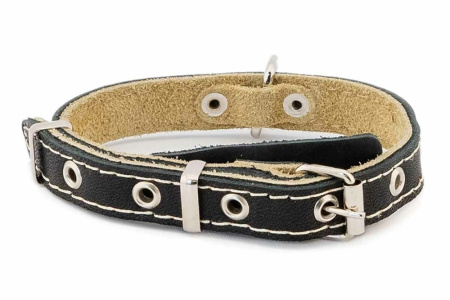 Ошейник кожаный 15мм, об.ш.22-35, простроч, 2х-слойный ECO черный 1-1