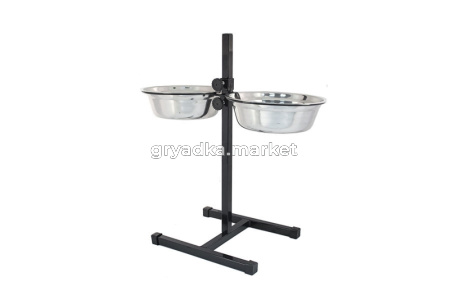 Кормушка регулируемая ЕСО чёрная, h50см, 2х2,0л, D24, миски трапец. металл, разбор в короб