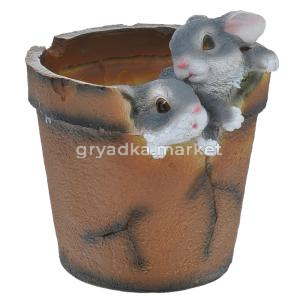 Кашпо Два зайца в горшке  L19 W17 H19 см (ПОЛИСТОУН)