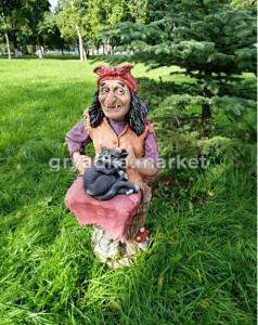 Баба-Яга на ступе с котом 41х78см (ПОЛИСТОУН) - Э