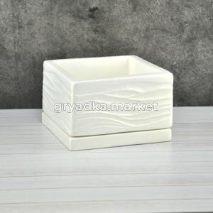 Волна низкий горшок с поддоном 12х12-h9см белый