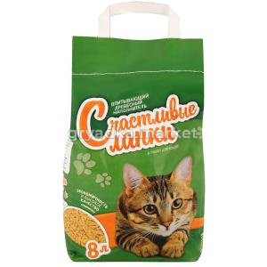 Наполнитель Счастливые лапки древесный впитывающий 8л