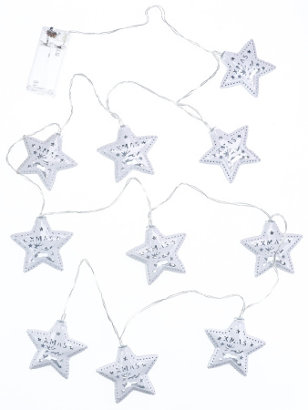 Гирлянда Звездочки 10шт, 1,6м прозрачный провод, белый (ААх2 не прил.)
