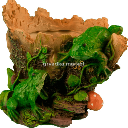 Кашпо Лягушки с грибами на пне 12х15см (ПОЛИСТОУН)-МТ