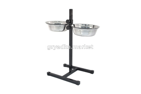 Кормушка регулируемая ЕСО чёрная, h50см, 2х1,5л, D22, миски трапец. металл, разбор в короб