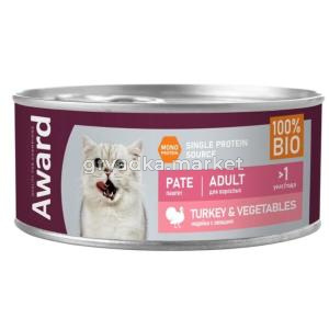 Влажный корм AWARD для взрослых кошек паштет из индейки с овощами 100г