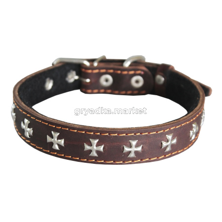 ошейник кожаный, подшитый спилком или тканью, с украшениями, 17 мм-ОК-17-С-Т-У