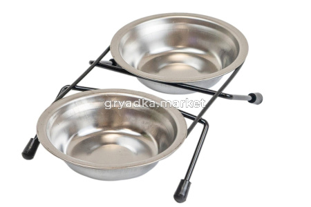 Кормушка д-животных металл. напольная ЕСО с двум.нерж. мисками 2х0.1л D12 черная,термоупак.