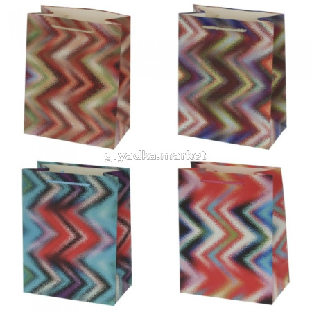 Пакет подарочный (бумага, плотность 210г-м2, блок 12шт), L26 W12 H32 см, 4в.